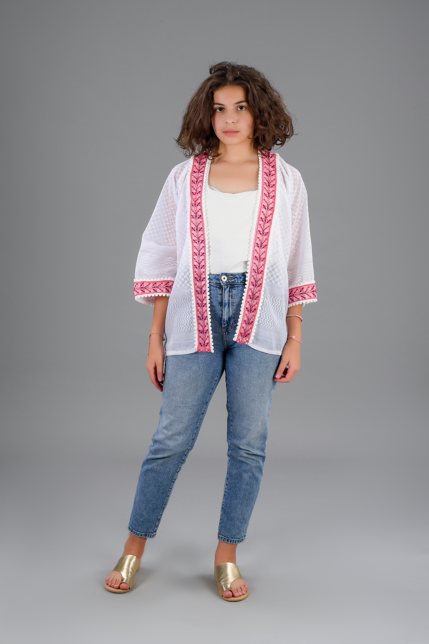 Modern Keffiyeh Jacket with Pink Trim