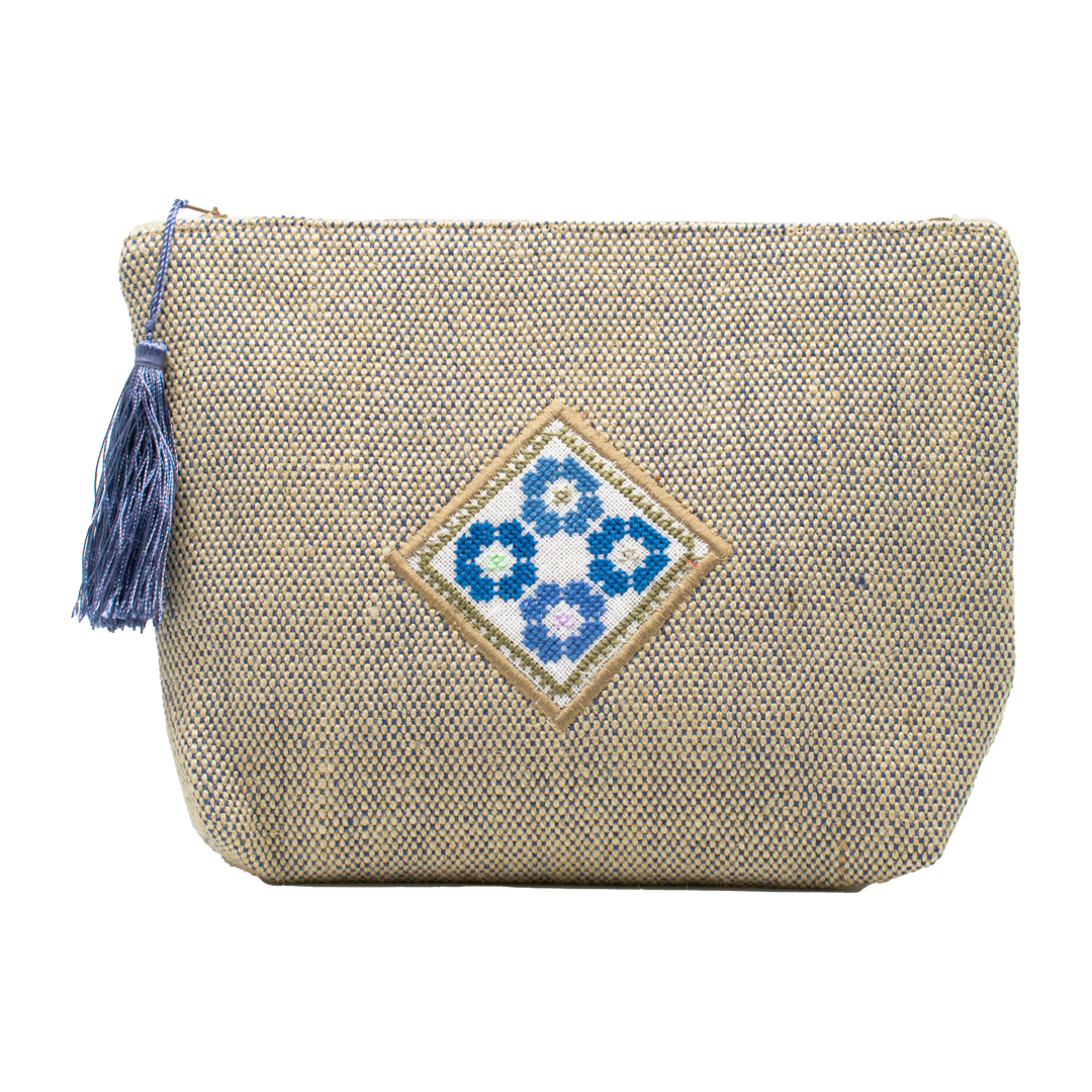 Embroidered Beige Makeup Pouch